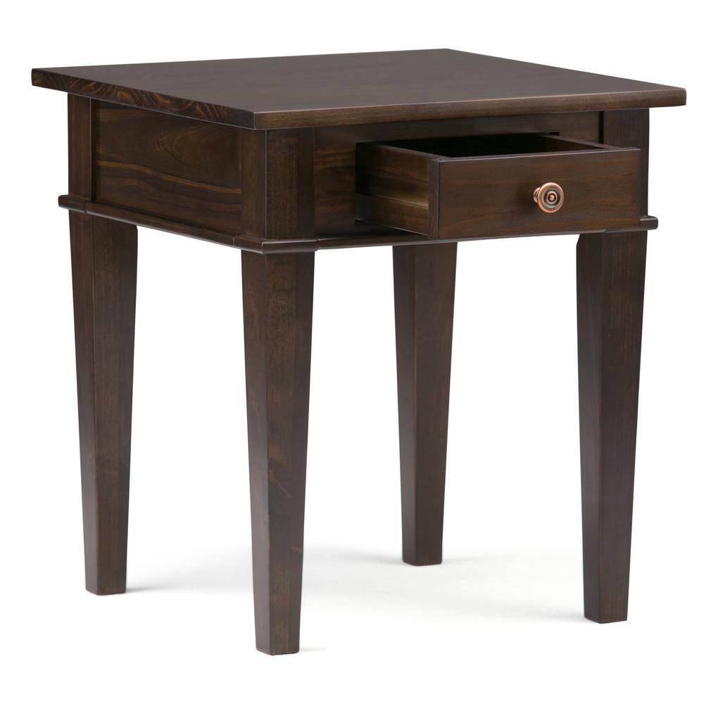 Tobacco Brown Solid Pine Square End Table with Drawer