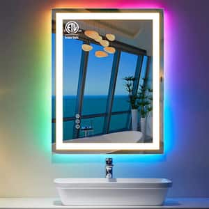 20 in. W x 28 in. H Rectangular Frameless RGB Backlit LED Front Lit Anti-Fog Tempered Glass Wall Bathroom Vanity Mirror
