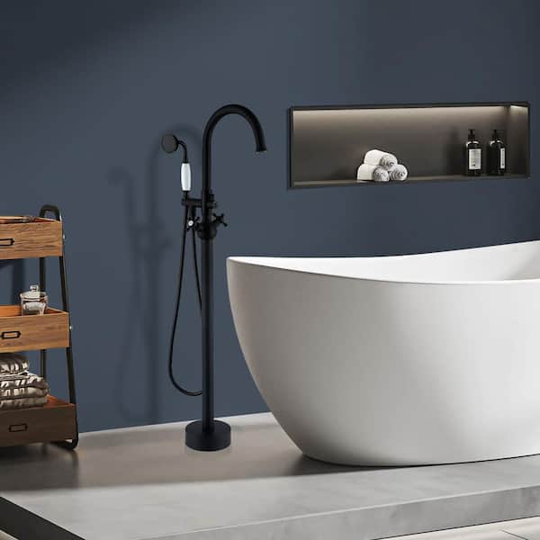 Satico 45-1/4 in. 2-Handle Freestanding Tub Faucet with Hand Shower Head in Matte Black