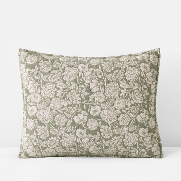 Company Cotton Kyla Floral Quilted Moss Cotton Standard Sham