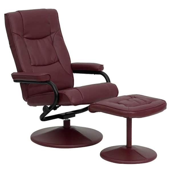 Flash Furniture Contemporary Burgundy Leather Recliner and Ottoman with Leather Wrapped Base