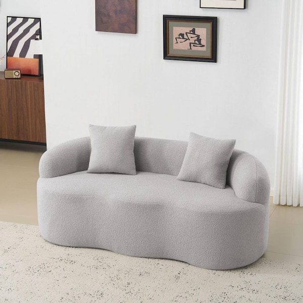 XLSZMS 66.93 in. Round Arm Chenille Curved Sofa with Removable Cushions & Spring Cushioning in. Cloud Gray