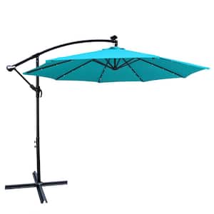10 ft. Steel 24 Solar LED Lights Patio Cantilever Umbrella in Turquoise