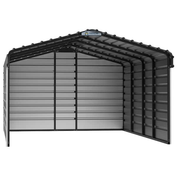 Arrow 12 ft. W x 20 ft. D x 7 ft. H Eggshell Galvanized Steel Carport with 3-sided Enclosure
