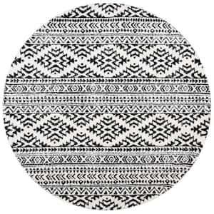 Tulum Ivory/Black 5 ft. x 5 ft. Round Tribal Geometric Striped Area Rug