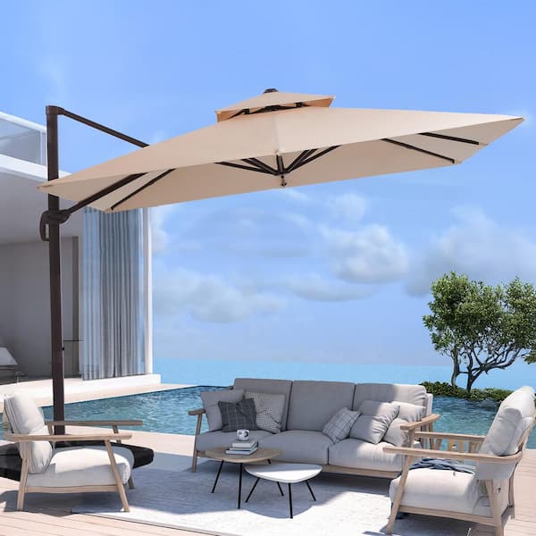 JEAREY 9 ft. x 9 ft. Aluminum Square Cantilever Patio Umbrella with Weighted Base in Beige
