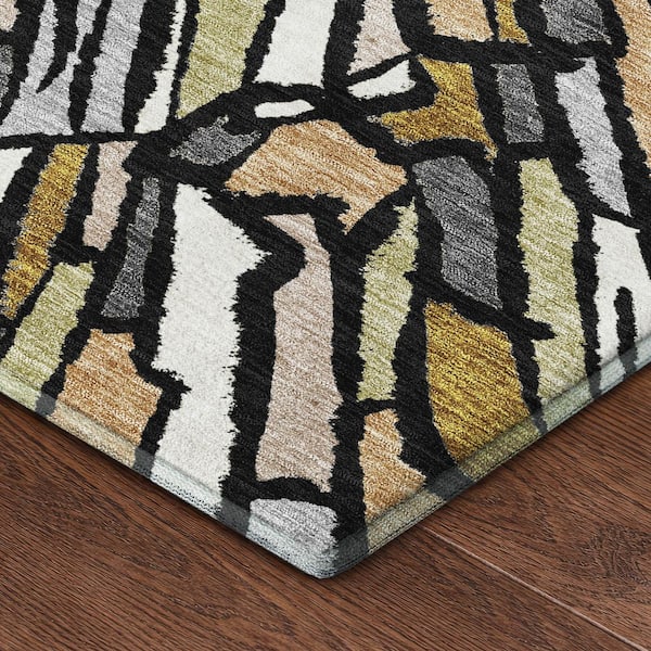 Mayfield Premium Machine Washable Abstract AMF2514 Black 3 ft. x 4 ft. Area Rug