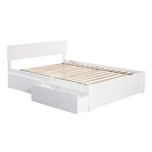 Orlando White Queen Solid Wood Storage Platform Bed with Flat Panel Foot Board and 2 Bed Drawers