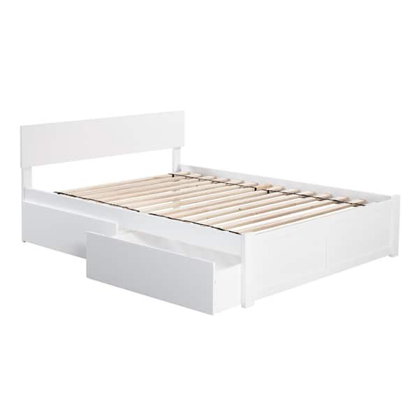 AFI Orlando White Queen Solid Wood Storage Platform Bed with Flat Panel Foot Board and 2 Bed Drawers