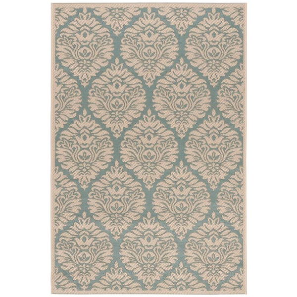 Beach House Aqua/Cream 4 ft. x 6 ft. Medallion Indoor/Outdoor Patio  Area Rug