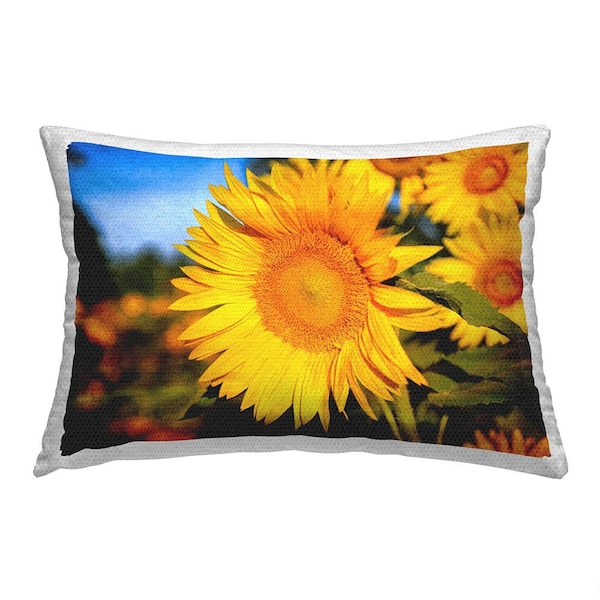 Blooming Country Flowers Yellow Rectangular Outdoor Throw Pillow