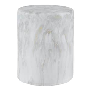 Troy 16" Modern Minimalist Faux Marble Column Indoor/Outdoor Accent Table, Gray/White