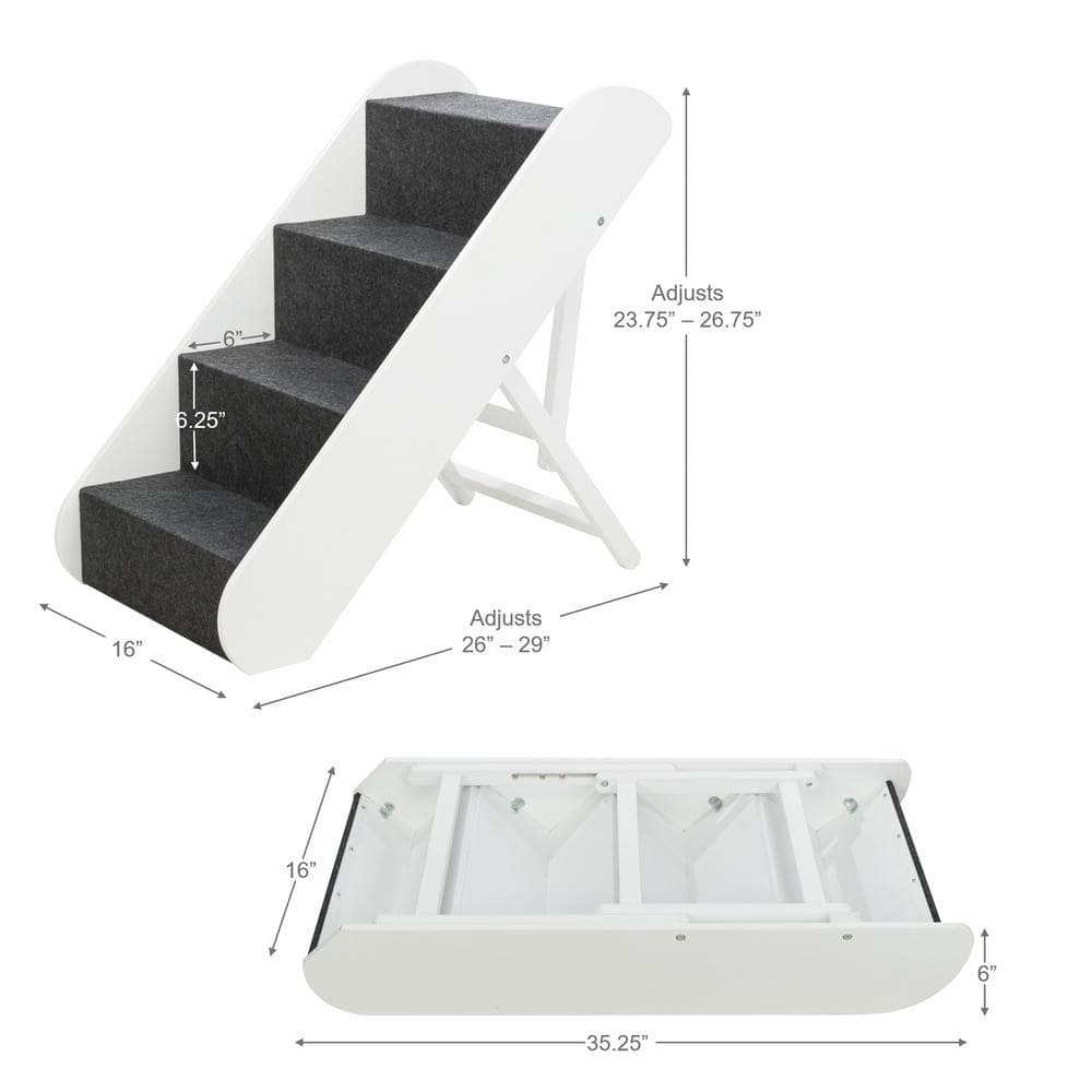 White Adjustable 4-Step Pet Stairs with Carpet Treads