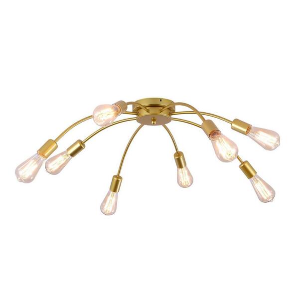 UMEILUCE 31 in. 8-Light Gold Sputnik Semi-Flush Mount Mid-Century Ceiling Light