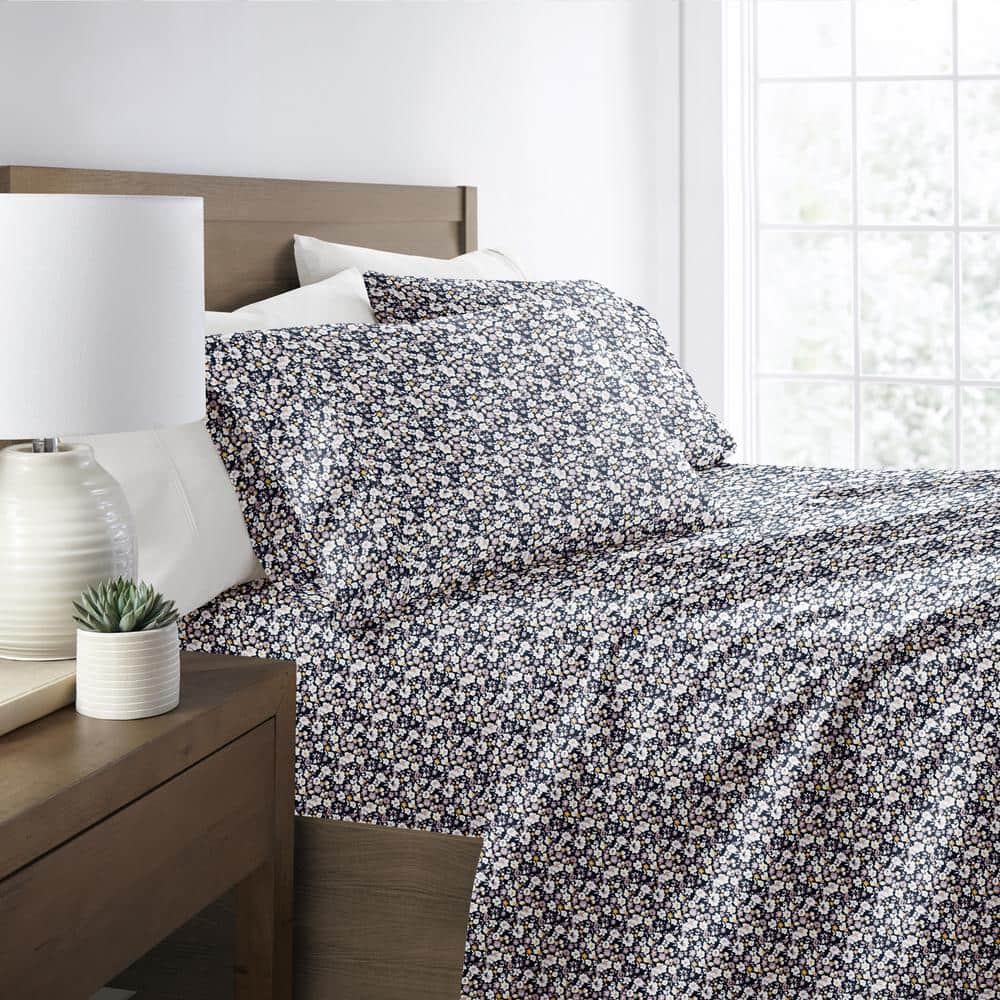 Navy Floral Full Microfiber 3-Piece Sheet Set