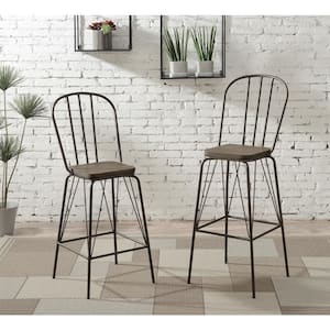 Raynham 44 in. Bronze High Back Steel Frame Bar Stool with Wood Seat (Set of 2)