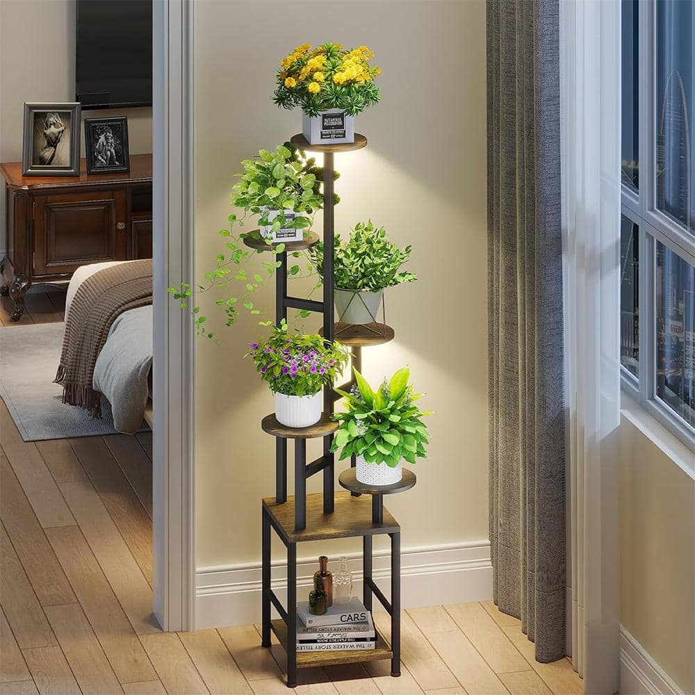 6-Tier Plant Stand with Grow Light, Tall Metal Plant Shelf with