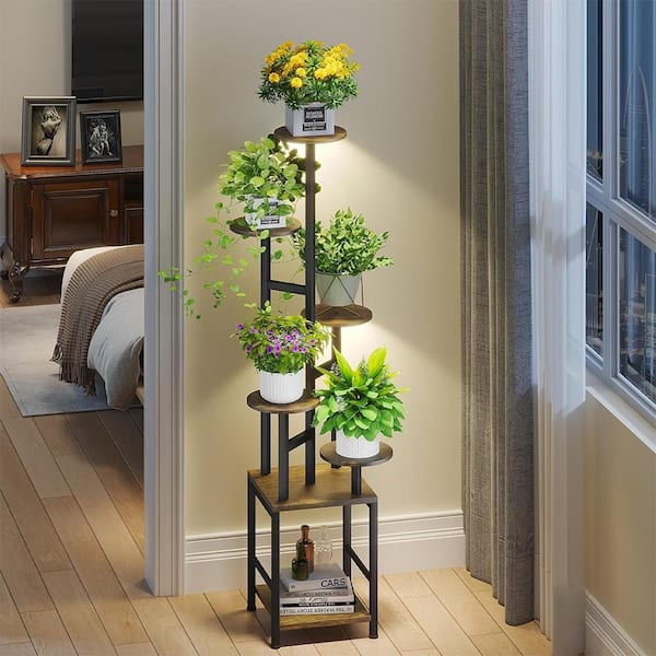 6-Tier Plant Stand with Grow Light, Tall Metal Plant Shelf with Adjustable LED Lights, Indoor Flower Pot Holder