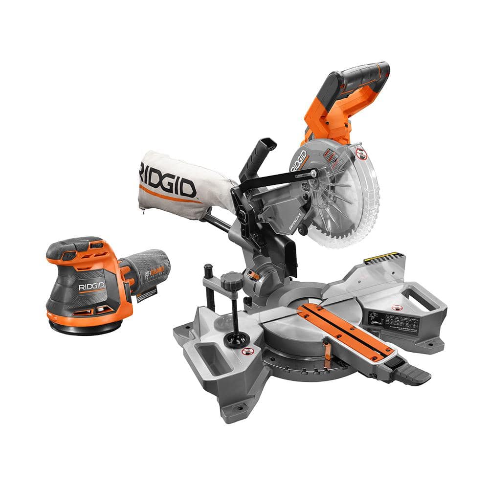 RIDGID 18V Cordless 2-Tool Combo Kit with Brushless 7-1/4 in. Dual Bevel Sliding Miter Saw and Random Orbit Sander (Tools Only) R48607B-R8606B Sansujyuku sansujyuku.com