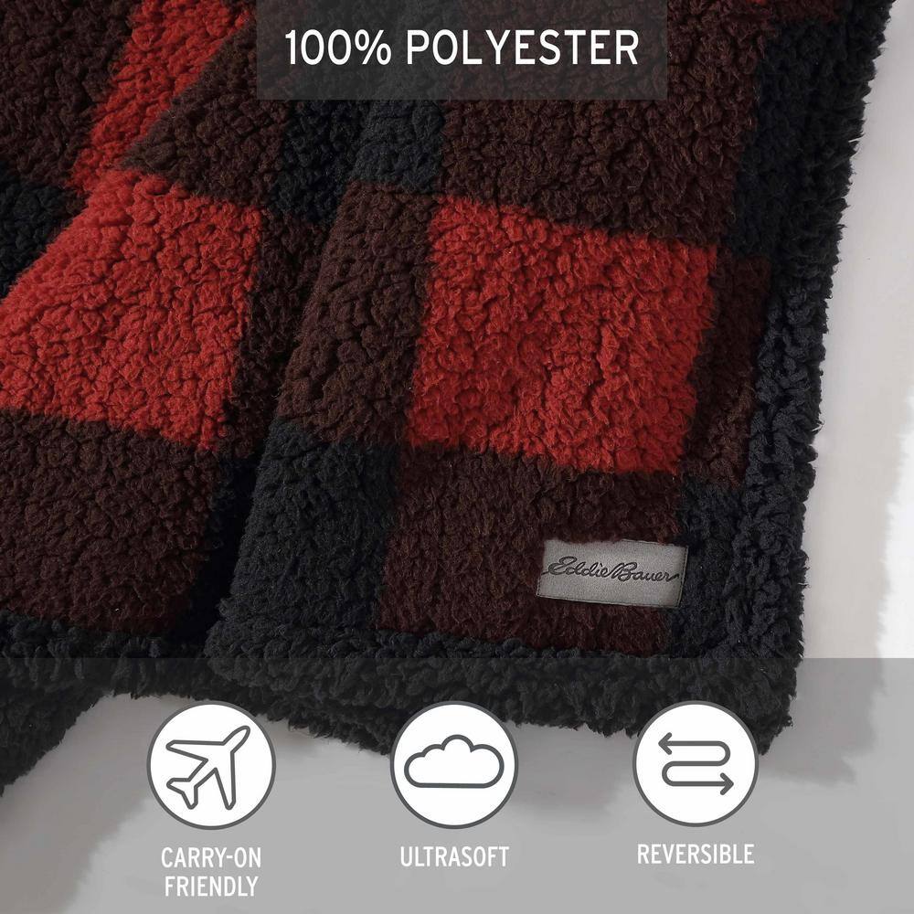 50"x60" Red and Black Plaid Reversible Sherpa Throw Blanket