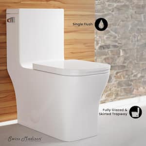 Concorde 1-Piece 1.28 GPF Left Side Single Flush Handle Square Toilet in White with Seat Included