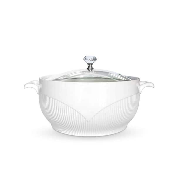 Ceramic Soup Tureen Set White Porcelain with Glass Lid Microwave Dishwasher Safe for Home Kitchen Restaurant