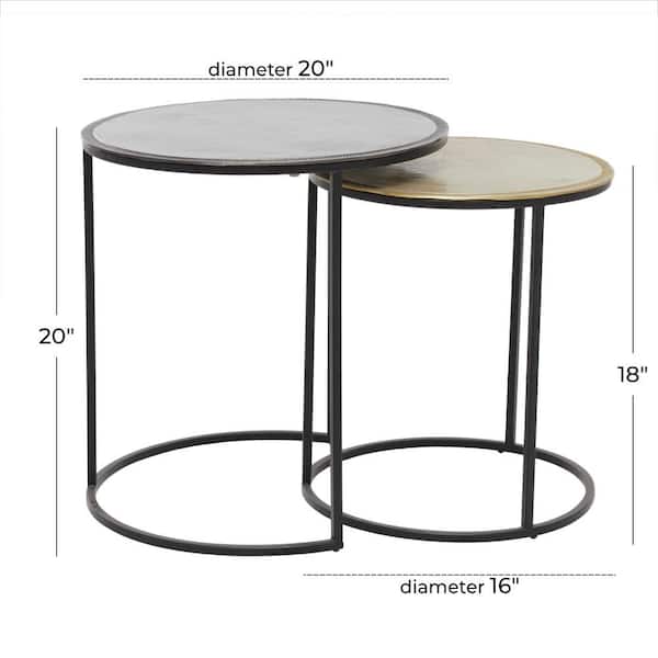 Black 21 in. Round Metal Industrial Coffee Table (Set of 2)