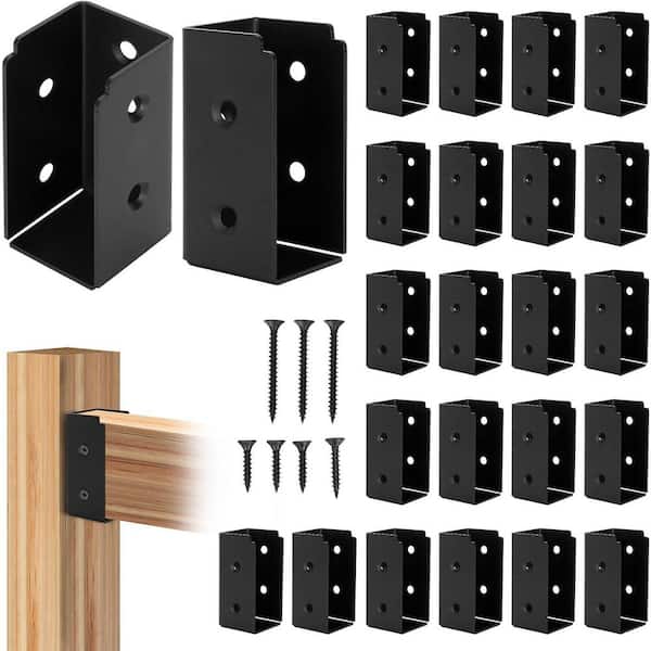 24PCS Carbon Steel 2x4 Deck Railing Brackets Connectors for Stair Fence Railings Wooden Handrail Brackets with Stability