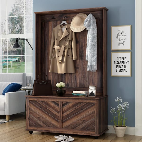3 in 1 Hall Tree with Shoe Rack Entryway Coat Rack and Storage Bench