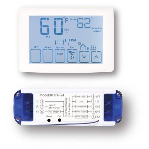 RF Thermostat Kit for 24V HVAC Control w/ Programmable Battery Powered Thermostat w/ 24V Relay
