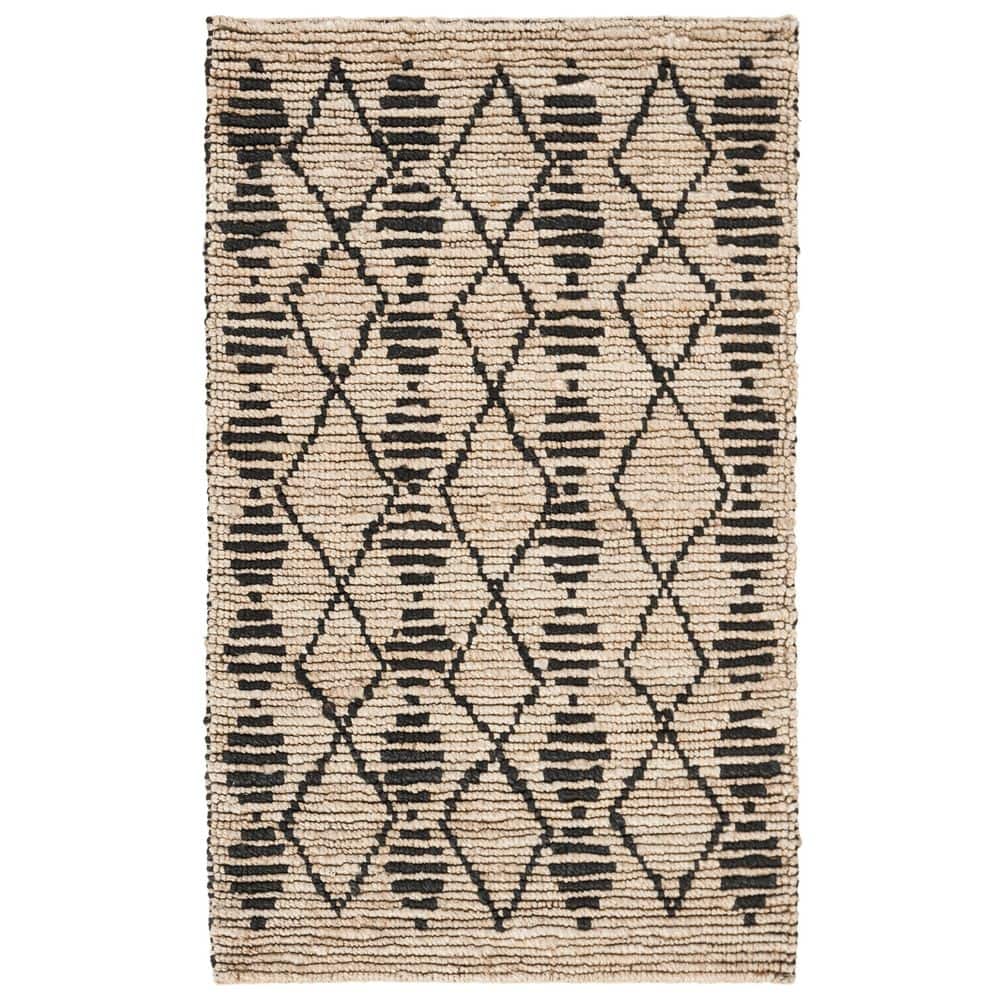 Bohemian 4 ft. x 6 ft. Beige/Black Geometric Striped Area Rug