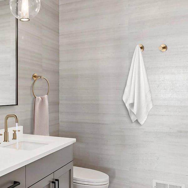3-Piece Bath Hardware Set with Mounting Hardware with Towel RIng and Hooks in Gold