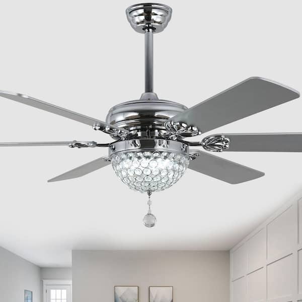 Bella Depot Tiffany 65 in. Indoor Chrome Dimmable Crystal Ceiling Fan with LED Lights and Remote, 6-Speed Reversible Ceiling Fan