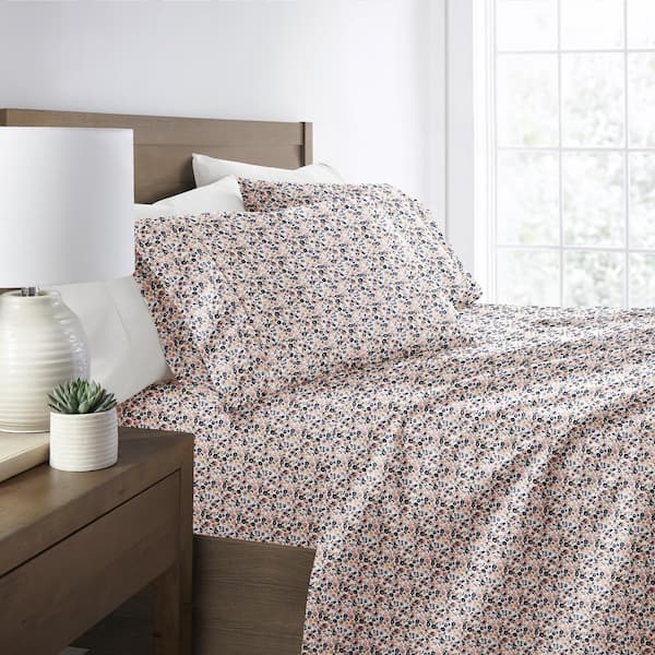 Becky Cameron 4-Piece Mauve Floral Dream Microfiber Poly Patterned Sheet Set in King