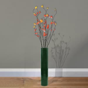 30 in. Green Cylinder Shape, Tall Decorative Contemporary Bamboo Display Floor Vase