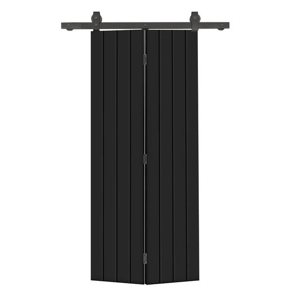 CALHOME 24 in. x 84 in. Black Painted MDF Modern Bi-Fold Barn Door with Sliding Hardware Kit