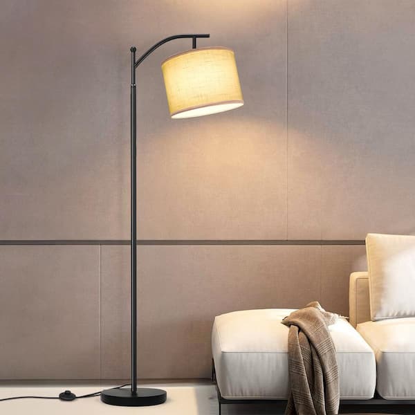 BICIK 63 in. Black Adjustable Arc Floor Lamp with Remote Bulb