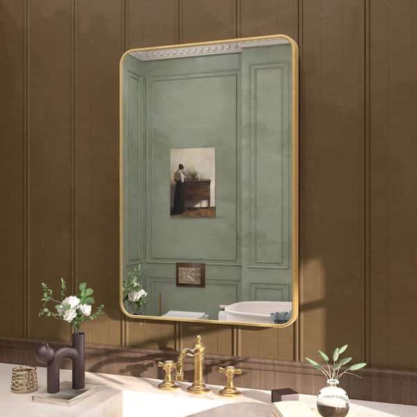 Cozy 24 in. W x 36 in. H Rectangular Framed Wall Bathroom Vanity Mirror in Brushed Gold