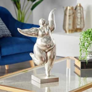 Silver Polystone Dancing Woman Sculpture On Rectangular Base, 12 in. x 19 in.