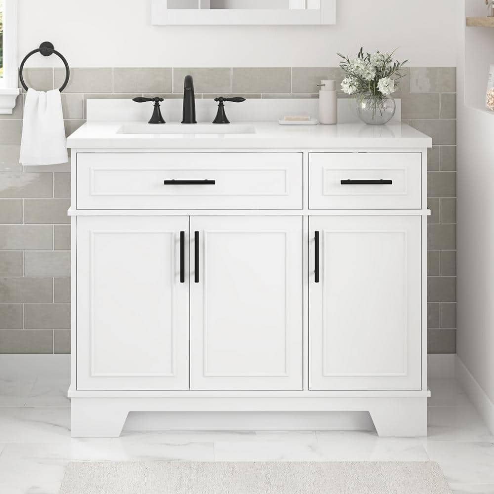 Emery 42 in. W x 22 in. D x 34 in. H Single Sink Bath Vanity in White with White Engineered Stone Top -  OVE Decors, 15VVA-EMER42-00