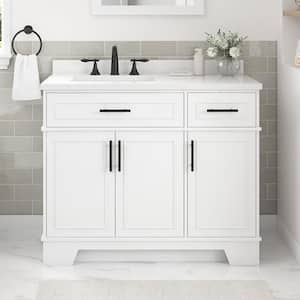 Emery 42 in. W x 22 in. D x 34 in. H Single Sink Bath Vanity in White with White Engineered Stone Top