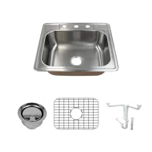 Classic All-in-One Drop-In Stainless Steel 25 in. 3-Hole Single Bowl Kitchen Sink in Brushed Stainless Steel