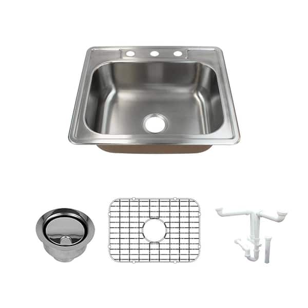 Transolid Classic All-in-One Drop-In Stainless Steel 25 in. 3-Hole Single Bowl Kitchen Sink in Brushed Stainless Steel