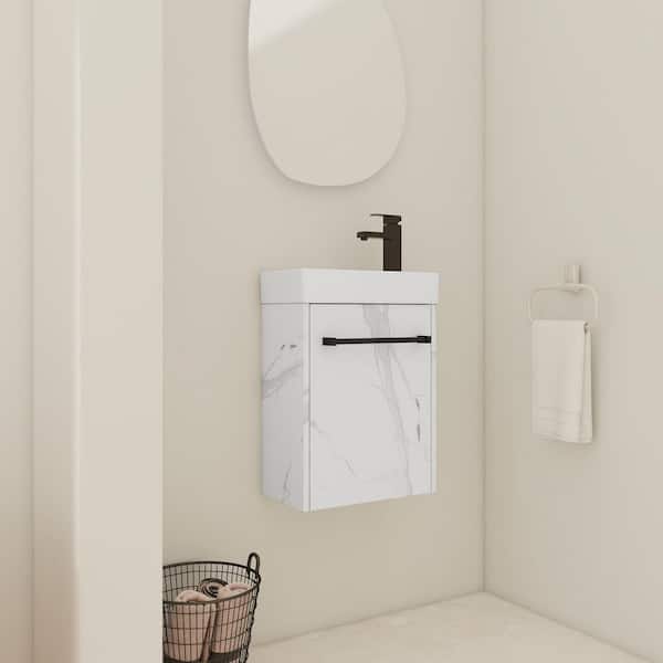 16 in. W x 9 in. D x 22 in. H Floating Wall Mounted Bath Vanity in White with Ceramic Top and Marble Testure