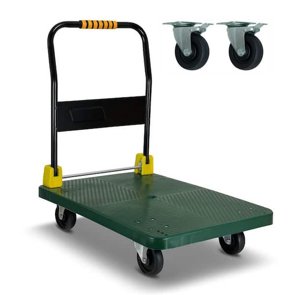 880 lbs. Capacity Platform Truck Flatbed Cart Heavy Duty Steel Foldable Push Cart Dolly with Swivel Wheels for Moving