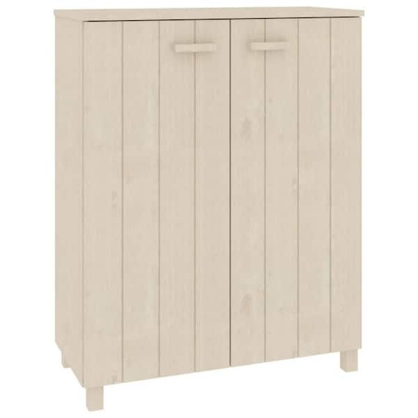 42.5 in. H x 15.7 in. W Honey Brown Wood Shoe Storage Cabinet with 2-Slatted Doors