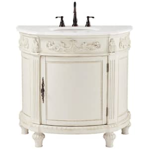 Chelsea 37 in. W x 22 in. D x 35 in. H Bathroom Vanity in Antique White with White Engineered Solid Surface Top