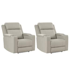 Rolando DOVE Traditional 35.04 in. W Genuine Leather Dual Motor Power Recliner with Storage Space Set of 2