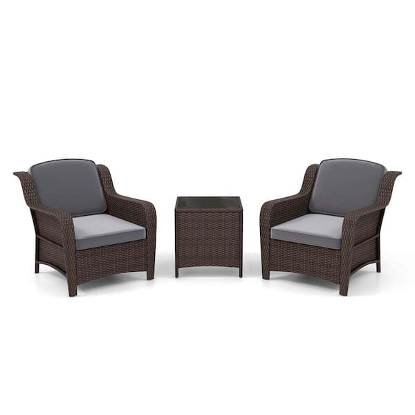 Costway 3-Piece Plastic Patio Conversation Set with Gray Cushions