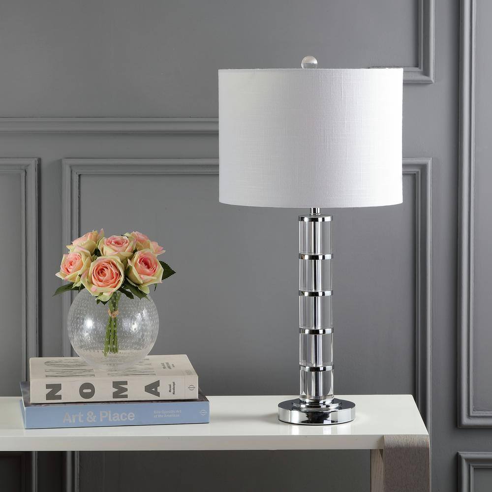 Hailey 26" Antique Crystal & Chrome Table Lamp with White Linen Shade
